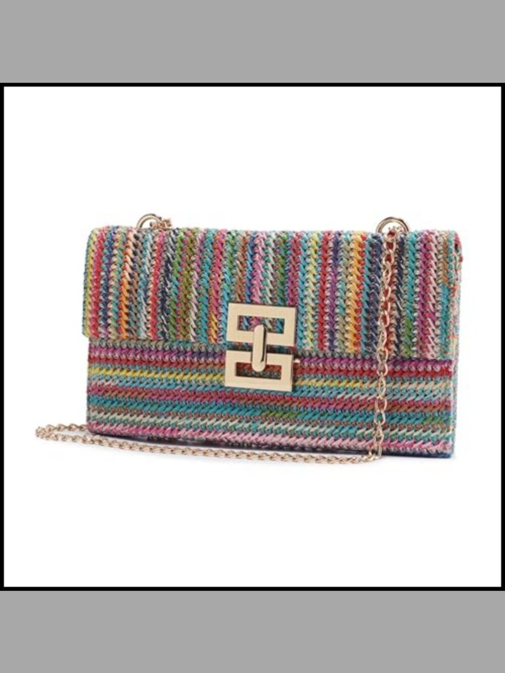 Straw Clutch Purse Boho Summer Beach Shoulder Bag Chain Strap